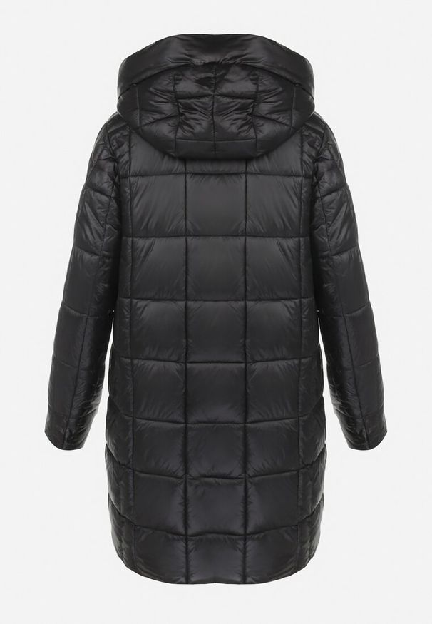 Born2be - Czarna Kurtka Pikowana z Lampasami i Kapturem Hina. Kolor: czarny. Sezon: zima. Styl: elegancki