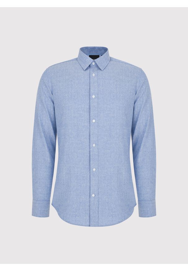 Pako Lorente - PAKO LORENTE - Niebieska koszula męska melanż. Kolor: niebieski. Materiał: poliester, bawełna. Długość rękawa: długi rękaw. Długość: długie. Wzór: melanż. Sezon: jesień