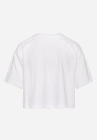Born2be - Biały T-shirt o Krótkim Kroju z Bawełny Ozdobiony Napisem Naveera. Okazja: na co dzień. Kolor: biały. Materiał: bawełna. Długość: krótkie. Wzór: napisy, aplikacja. Styl: casual #4