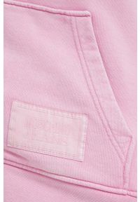 Moschino Jeans bluza bawełniana damska kolor różowy z kapturem gładka. Typ kołnierza: kaptur. Kolor: różowy. Materiał: bawełna. Wzór: gładki #5