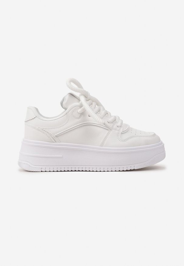 Renee - Białe Sznurowane Sneakersy na Platformie z Metalicznymi Wstawkami Arileva. Kolor: biały. Materiał: jeans. Obcas: na platformie