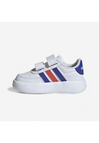 Adidas - Buty dla dzieci ADIDAS Breaknet. Okazja: na uczelnię. Zapięcie: rzepy. Kolor: biały, czerwony, wielokolorowy, niebieski. Materiał: skóra. Szerokość cholewki: normalna. Wzór: paski