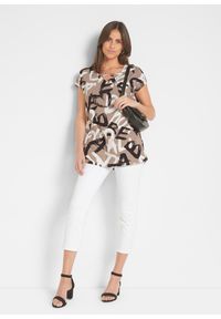 bonprix - Długi T-shirt. Kolor: brązowy. Długość: długie. Wzór: nadruk #3