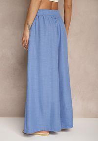 Renee - Niebieskie Szerokie Spodnie High Waist Ozdobione Wiązaniem Telonia. Okazja: na co dzień. Stan: podwyższony. Kolor: niebieski. Wzór: aplikacja. Styl: casual, elegancki #5