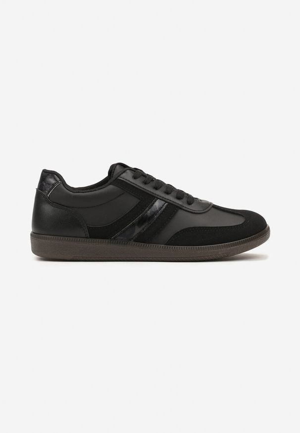 Born2be - Czarne Stylowe Sneakersy na Płaskiej Podeszwie z Geometrycznymi Przeszyciami Rialine. Okazja: na spacer. Nosek buta: okrągły. Zapięcie: sznurówki. Kolor: czarny. Wzór: geometria. Materiał: materiał, jeans. Obcas: na płaskiej podeszwie. Wysokość obcasa: niski. Sport: turystyka piesza