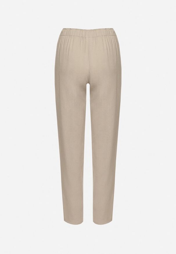 Born2be - Beżowe Spodnie z Lnem o Klasycznym Kroju z Gumką w Talii Filarse. Okazja: na co dzień. Kolor: beżowy. Materiał: len. Sezon: wiosna, lato. Styl: klasyczny