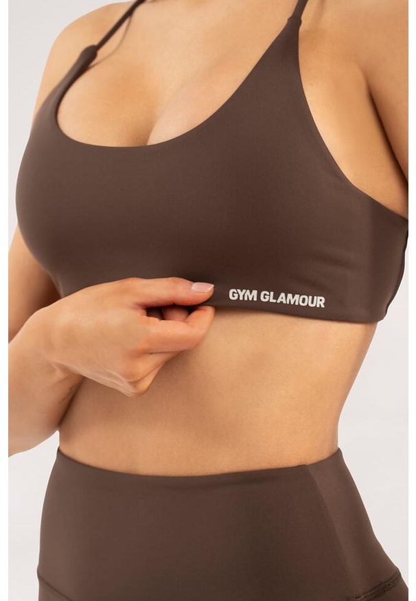 GYM GLAMOUR - Stanik fitness cardio damski Gym Glamour open back. Kolor: brązowy. Sport: fitness