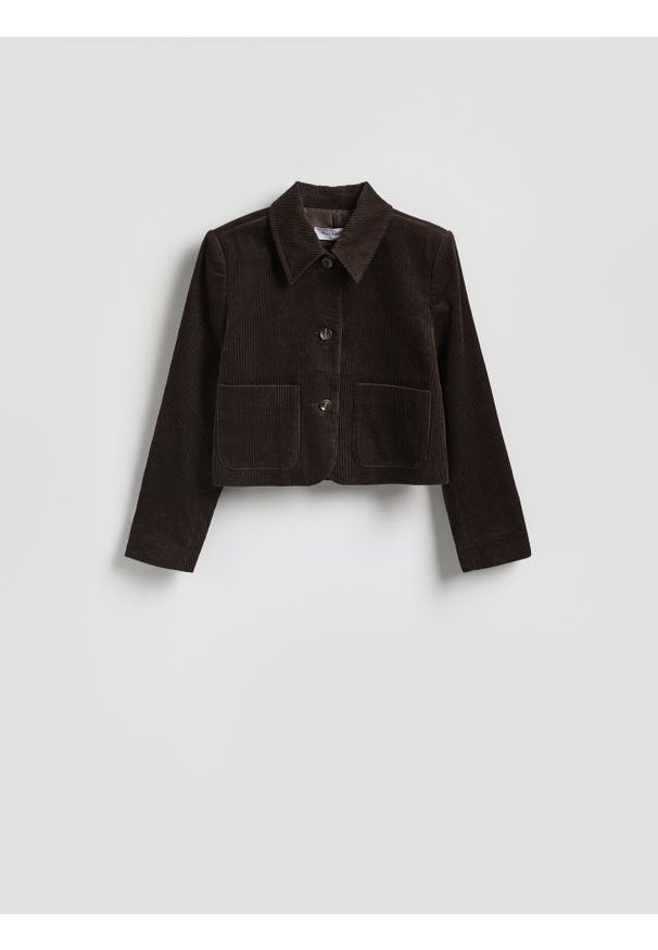 Reserved - Sztruksowa marynarka - ciemnobrązowy. Kolor: brązowy. Materiał: sztruks. Długość: krótkie