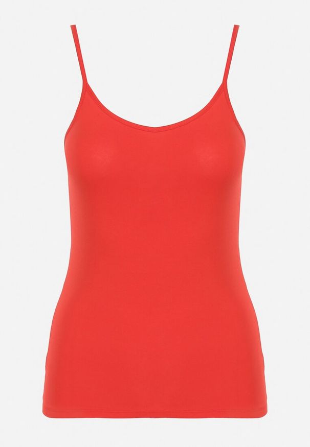 Born2be - Czerwony Tank Top z Bawełny na Cienkich Ramiączkach z Regulacją Dimhina. Okazja: na co dzień. Kolor: czerwony. Materiał: bawełna. Długość rękawa: na ramiączkach. Styl: klasyczny, casual