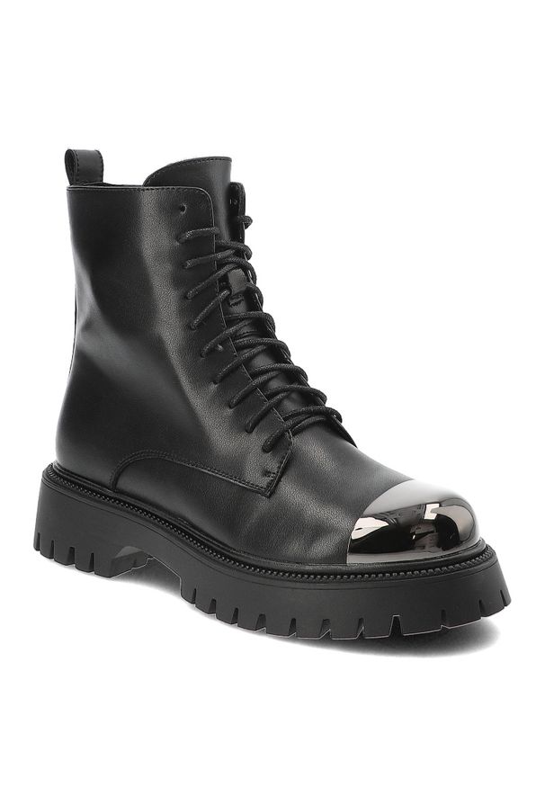 Czarne Botki Filippo Ocieplane Obuwie Damskie. Okazja: na spacer, na co dzień. Zapięcie: sznurówki. Kolor: czarny. Materiał: skóra, guma. Szerokość cholewki: normalna. Styl: elegancki, casual, klasyczny