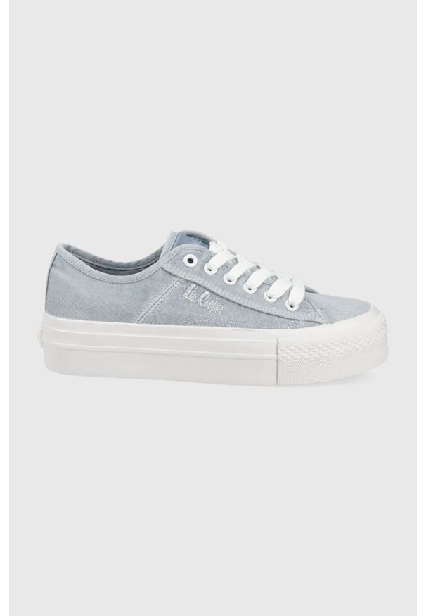 Lee Cooper tenisówki damskie. Nosek buta: okrągły. Zapięcie: sznurówki. Kolor: niebieski. Obcas: na platformie
