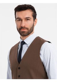 Ombre Clothing - Męska kamizelka garniturowa z klasycznym detalem i podszewką – brązowa V2 - Rozmiar: L. Kolor: brązowy. Materiał: wiskoza, poliester, materiał. Styl: klasyczny #2