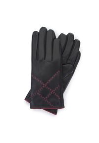 Wittchen - Damskie rękawiczki skórzane z kolorowym rzemieniem czarne. Kolor: czarny. Materiał: skóra. Wzór: kolorowy. Sezon: zima. Styl: klasyczny, elegancki
