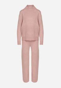 Born2be - Różowy Dzianinowy Komplet z Wełną i Bawełną Spodnie i Sweter z Golfem Errele. Kolor: różowy. Materiał: dzianina, bawełna, wełna #5