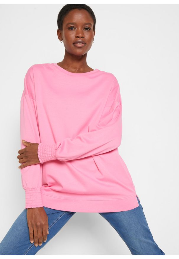bonprix - Shirt oversized z długimi rękawami balonowymi. Kolor: różowy. Długość rękawa: długi rękaw. Długość: długie