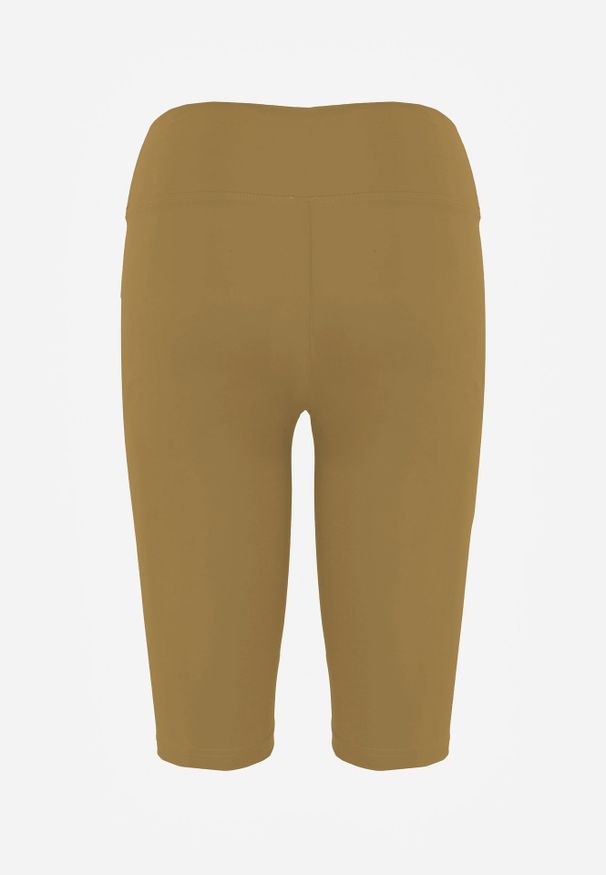 Renee - Zielone Szorty Bikery High Waist z Wyszczuplającym Pasem Briarrose. Okazja: na co dzień. Stan: podwyższony. Kolor: zielony. Materiał: len. Styl: sportowy, casual