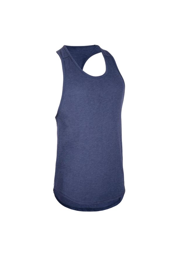 DOMYOS - Koszulka bez rękawów do treningu siłowego stringer. Kolor: niebieski. Materiał: materiał, poliester, poliamid. Długość rękawa: bez rękawów