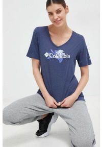 columbia - Columbia t-shirt damski kolor niebieski. Kolor: niebieski. Wzór: nadruk #5
