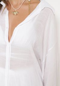 Born2be - Biały Komplet Koszula z Długim Rękawem Szorty Tordia. Kolor: biały. Materiał: bawełna #3