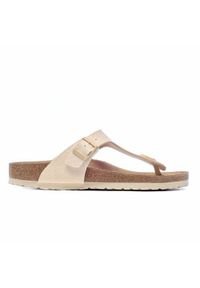 Klapki damskie Birkenstock Gizeh Tex Canvas Eggshell Veg. Kolor: żółty. Materiał: tkanina, materiał. Styl: sportowy