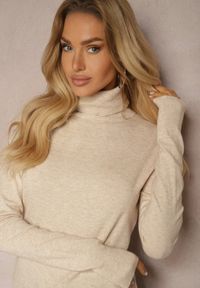 Renee - Beżowy Golf Sweterkowy z Domieszką Kaszmiru Zaivanna. Okazja: do pracy, na spacer, na co dzień, na spotkanie biznesowe. Typ kołnierza: golf. Kolor: beżowy. Materiał: kaszmir. Sezon: jesień. Styl: klasyczny, casual, elegancki, biznesowy #2