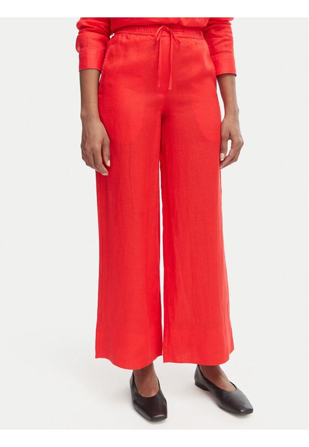 TOMMY HILFIGER - Tommy Hilfiger Spodnie materiałowe WW0WW48970 Czerwony Wide Leg. Kolor: czerwony. Materiał: len