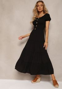 Renee - Czarna Rozkloszowana Sukienka Maxi z Hiszpańskim Dekoltem Kailra. Kolor: czarny. Długość: maxi #5