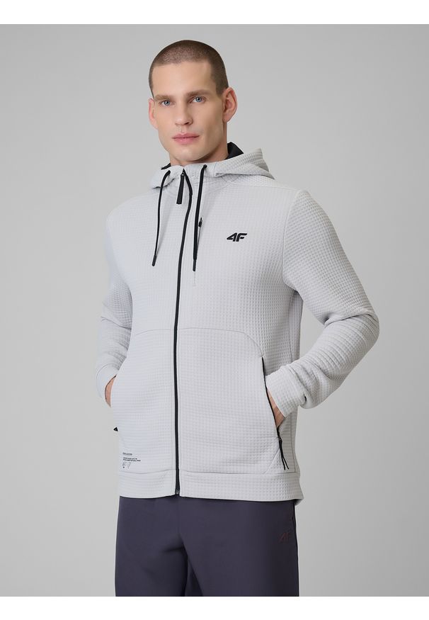 4f - 4F Bluza treningowa regular z kapturem męska - biała S. Typ kołnierza: kaptur. Kolor: biały
