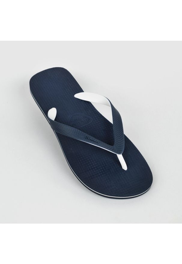 Japonki męskie Decathlon 500. Okazja: na plażę. Kolor: niebieski, wielokolorowy, biały. Materiał: materiał. Styl: sportowy