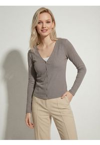 Sinsay - Prążkowana bluzka z wiskozy - brązowy. Kolor: brązowy. Materiał: prążkowany, wiskoza