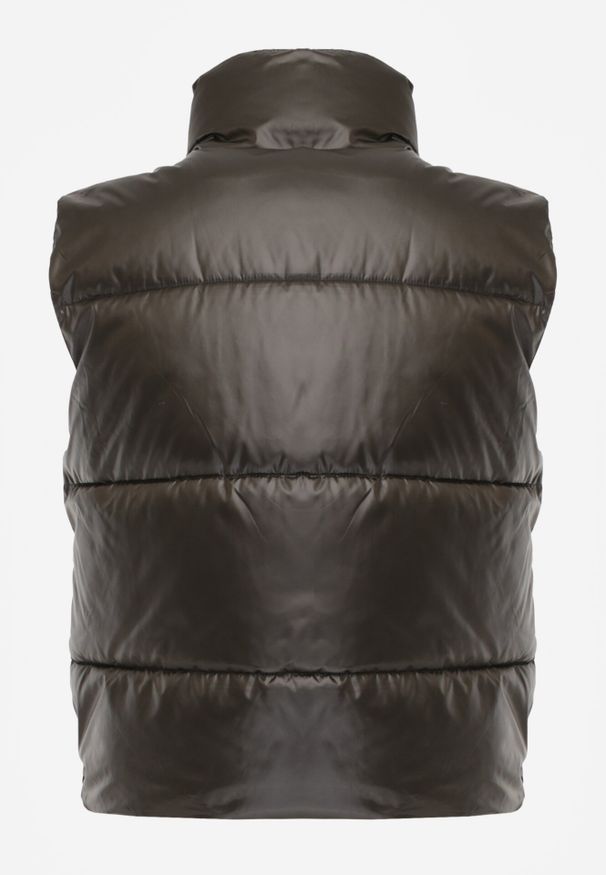 Born2be - Ciemnozielona Kamizelka z Szerokim Kołnierzem Pikowana Risara. Kolor: zielony. Długość rękawa: bez rękawów