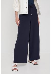 DKNY - Dkny spodnie damskie kolor granatowy szerokie high waist. Stan: podwyższony. Kolor: niebieski. Materiał: tkanina
