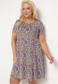 Born2be - Fioletowa Sukienka Mini z Wiskozy o Rozkloszowanym Fasonie Boho Aiselle. Kolor: fioletowy. Materiał: wiskoza. Wzór: kolorowy. Sezon: lato. Styl: boho. Długość: mini #1