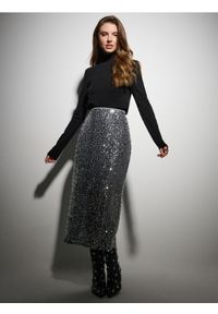 Sinsay - Spódnica ołówkowa z połyskującymi cekinami - srebrny. Kolor: srebrny #1