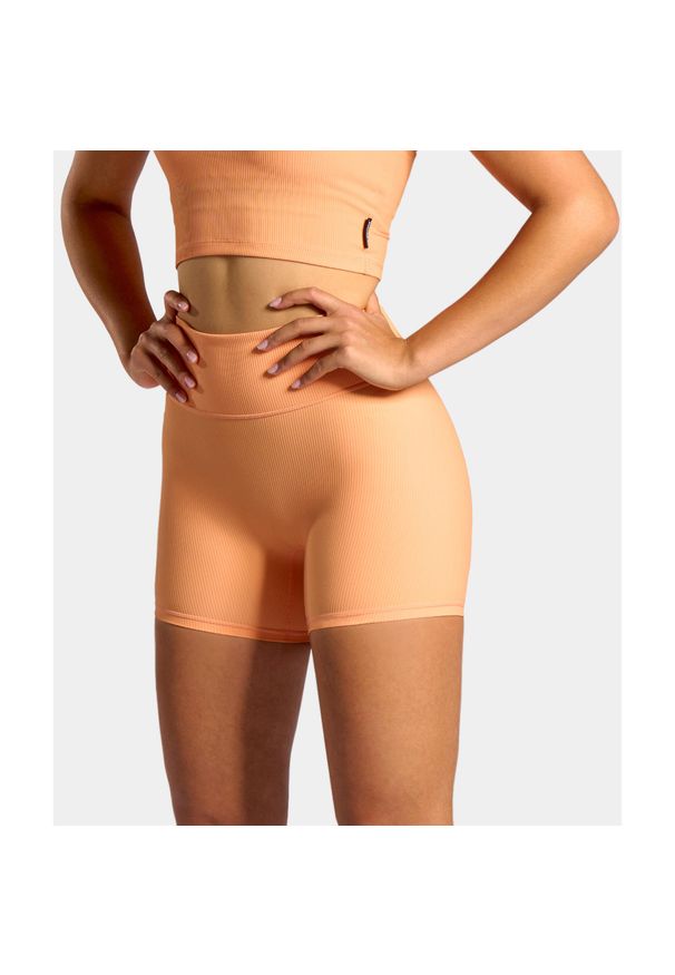 NORDICDOTS - Szorty sportowe damskie żebrowane. Kolor: pomarańczowy. Materiał: nylon. Sport: taniec, fitness, joga i pilates