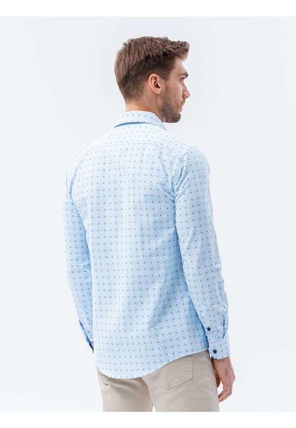 Ombre Clothing - Koszula męska z długim rękawem K314 - błękitna - XXL. Kolor: niebieski. Materiał: bawełna, materiał. Długość rękawa: długi rękaw. Długość: długie. Styl: elegancki