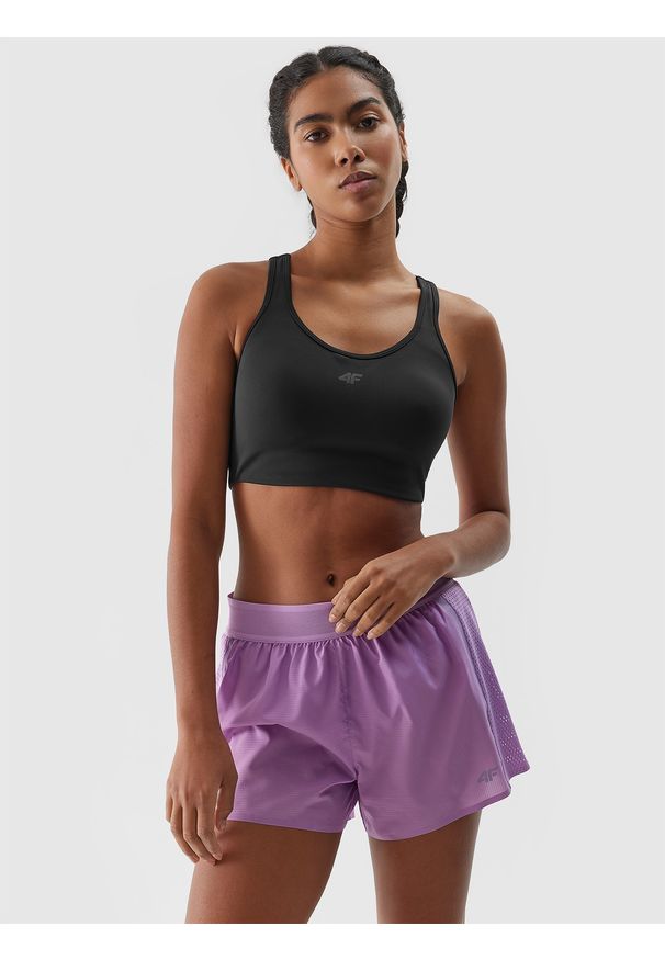 4f - 4F Spodenki do biegania szybkoschnące damskie - fioletowe XL. Kolor: fioletowy. Materiał: tkanina, włókno, syntetyk, materiał. Długość: krótkie. Wzór: gładki. Sport: fitness, bieganie