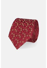 Lancerto - Krawat Bordowy Jedwabny w Kropki. Kolor: czerwony. Materiał: jedwab. Wzór: kropki