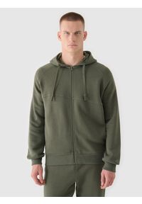 4f - 4F Bluza dresowa rozpinana z kapturem męska - khaki XL. Okazja: na co dzień. Typ kołnierza: kaptur. Kolor: oliwkowy, brązowy, wielokolorowy. Materiał: dresówka. Długość rękawa: raglanowy rękaw. Wzór: gładki, ze splotem. Styl: sportowy, casual