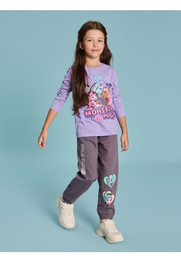 Sinsay - Spodnie dresowe Monster High - szary. Kolor: szary. Materiał: dresówka. Długość: długie. Wzór: nadruk