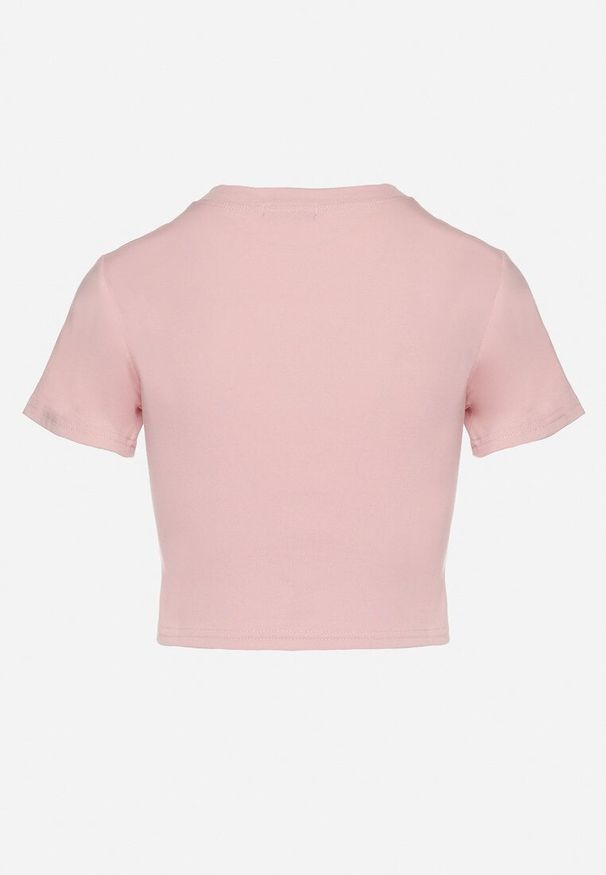 Born2be - Różowy Bawełniany T-shirt z Napisem i Łańcuchem Olimelia. Kolor: różowy. Materiał: bawełna. Wzór: napisy