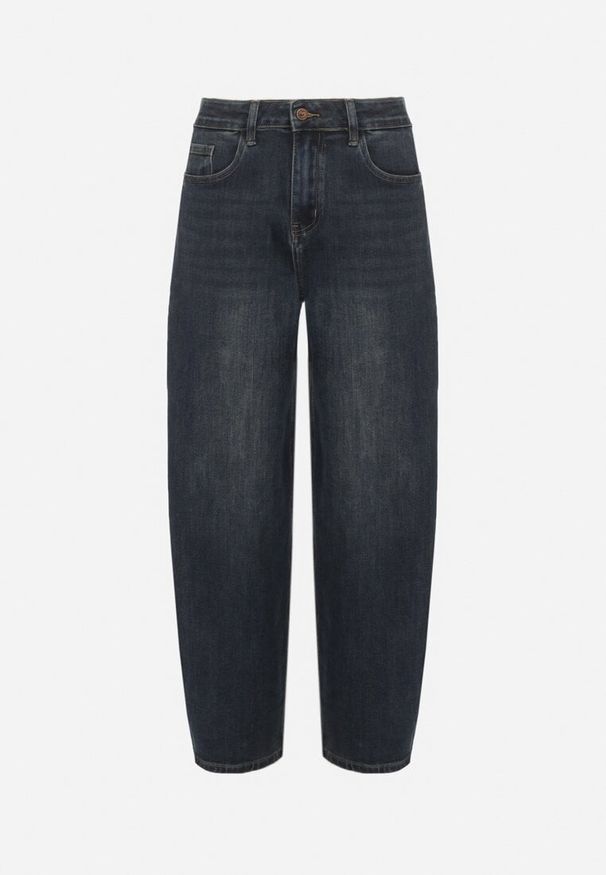 Born2be - Granatowe Szerokie Jeansy Barrel Fit z Wysokim Stanem Delennia. Stan: podwyższony. Kolor: niebieski. Styl: elegancki