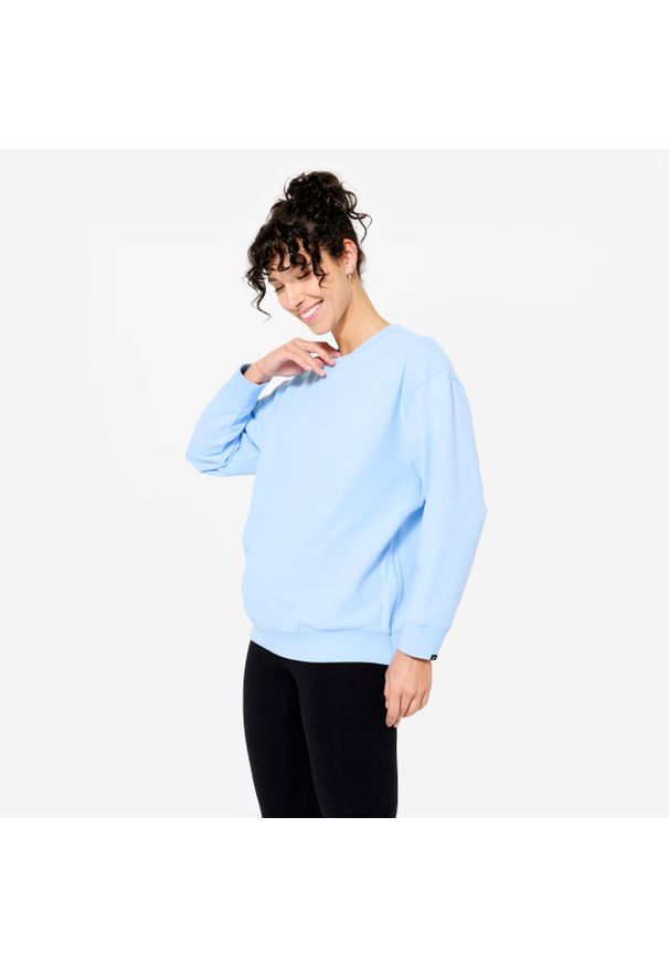 DOMYOS - Bluza do jogi damska Kimjaly ciążowa. Kolekcja: moda ciążowa. Kolor: niebieski. Materiał: materiał, elastan. Sport: joga i pilates