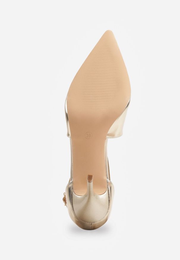Born2be - Złote Eleganckie Szpilki VICES ze Skrzyżowanymi Paseczkami Nemaia. Okazja: na ślub cywilny, na spotkanie biznesowe, na wesele. Zapięcie: pasek. Kolor: złoty. Materiał: satyna. Obcas: na szpilce. Styl: elegancki
