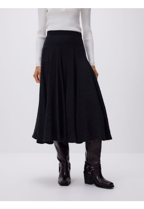 Reserved - Spódnica z modalem - czarny. Kolor: czarny. Materiał: tkanina