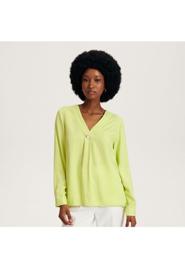 Reserved - Bluzka z EcoVero™ - Żółty. Kolor: żółty