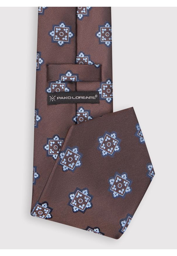 Pako Lorente - PAKO LORENTE - Brązowy krawat męski we wzór geometryczny. Kolor: brązowy. Materiał: poliester. Wzór: geometria