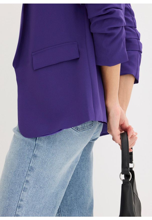 bonprix - Żakiet z marszczeniem. Kolor: fioletowy. Długość: długie
