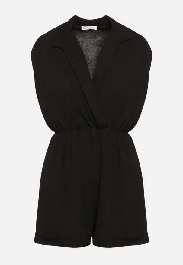 Born2be - Czarny Kombinezon z Nakładkowym Dekoltem i Gumką w Talii Nansaliah. Kolor: czarny