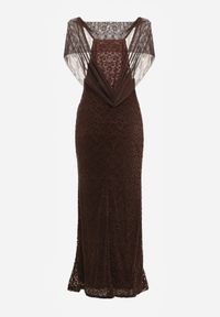 Born2be - Brązowa Asymetryczna Sukienka z Falbaną Nawedina. Kolor: brązowy. Materiał: poliester. Typ sukienki: asymetryczne #6